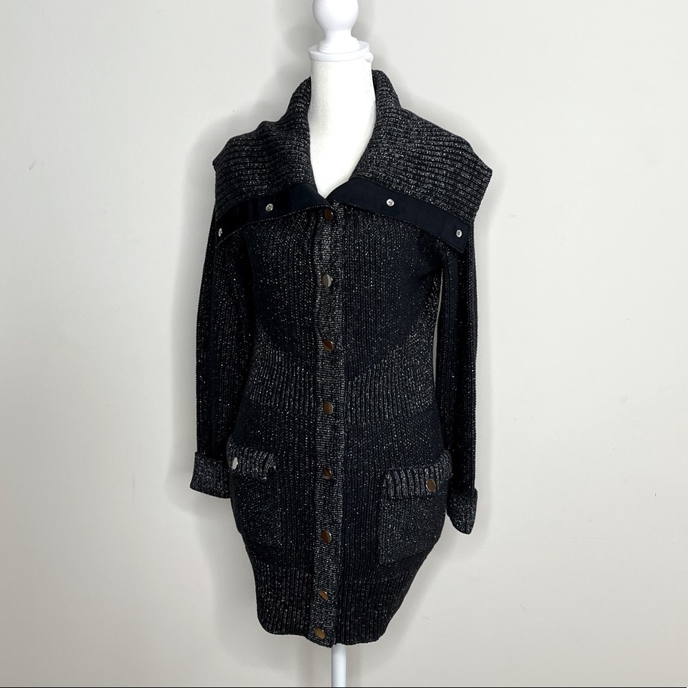 WHBM Long Shimmer Button Up Front / Collar